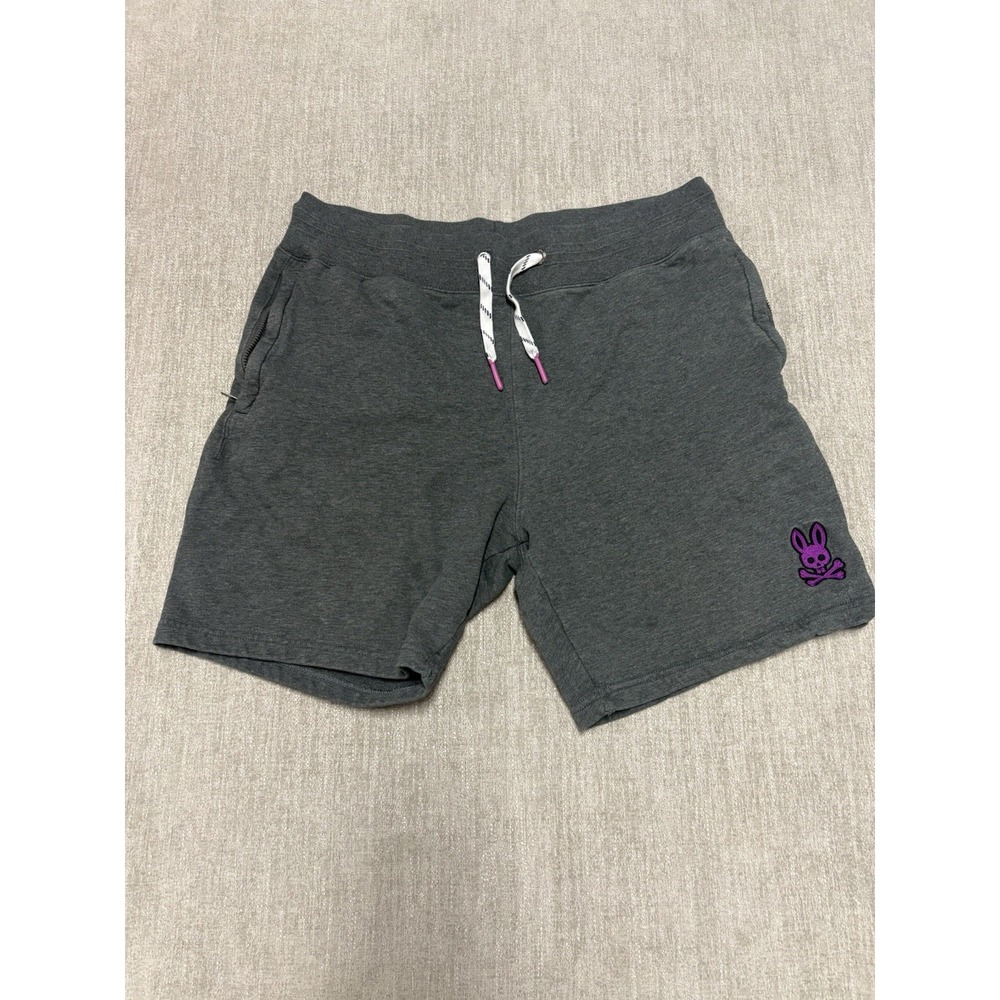 Psycho Bunny Mens Sweat Shorts Size Medium 7" Grey W/ Purple Bunny Embroidered